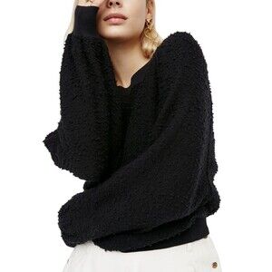 Free People Found My Friend Pullover Sweater Black Boucle Goth Grunge Cozy Sz XS
